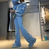 Women Cargo Pants Loose Trousers Stitching Design Sense Bell-Bottom Pants
