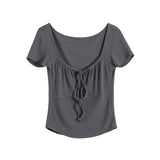 Women T-Shirt Short-Sleeved T-shirt Women's Short Slim High Waist Top