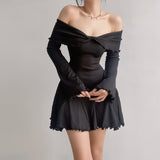 Women Dresses Sexy Strapless Long Sleeve Knitted Dress