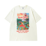 Men T Shirt Vintage Printed Washed Distressed Couple Short Sleeve T-shirt Men and Women