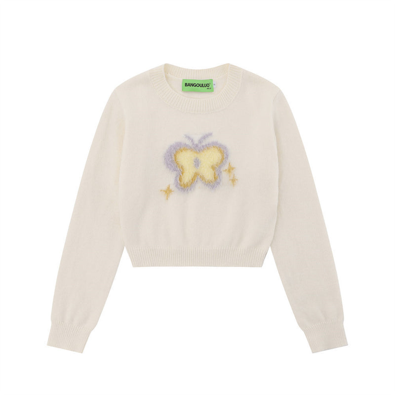 Women Sweater Short Sweater Casual Girl round Neck Long Sleeve Spring and Autumn