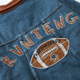Men Denim Jacket Color Matching Men's Letter Embroidery Patchwork Denim Jacket