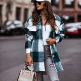 Plaid Trench Coat Mid-Length Plaid Casual Shirt Coat plus Size Women's Clothing