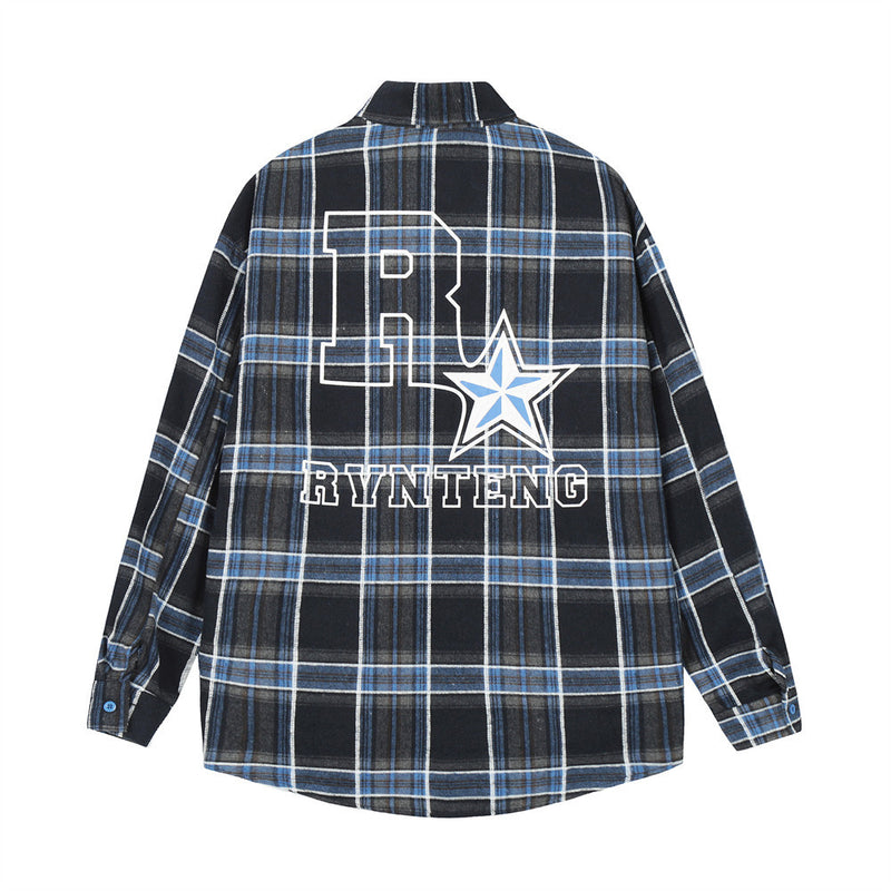 Men Long Sleeved T Shirt Long Sleeve Shirt Spring and Autumn Letter Five-Pointed Star Print Loose Casual Shirt