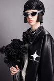 Unisex Jacket Autumn Black and White Color Contrast Patchwork Leather Coat for Women