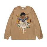 Men Long Sleeve Shirt Cartoon Long Sleeve Bottoming T-shirt Men and Women Vibe Idle Style Loose