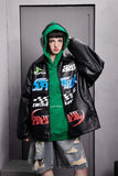 Unisex Jacket Autumn Motorcycle Printing Leather Coat