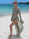 Women Sweater Dress Long Sleeve Knitted Two-Piece Seaside Skirt
