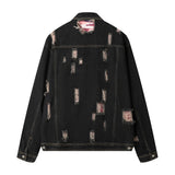 Men Denim Jacket Men's Loose Hole Denim Camouflage Coat