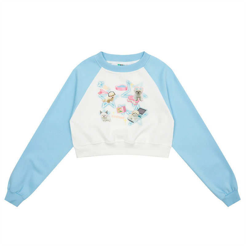 Women Hoodie Printed Short Sweater Women's round-Neck Casual Autumn Color Matching