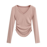 Women T-Shirt Spring and Autumn Women's Slim V-neck Long-Sleeved T-shirt
