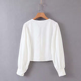 Women T-shirt Spring and Autumn V-neck Vintage Long Sleeve Shirt