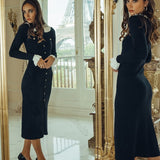 Women Sweater Dress Knitted Dress Sexy Slit Mid-Length Dress Retro Spring and Summer
