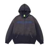 Men Hoodie Tie-Dye Gradient Hooded Coat Men's Autumn Letter Print Washed and Worn Cardigan Sweater