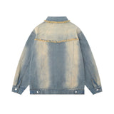 Men Denim Jacket Washed and Worn Denim Men's Loose All-Matching Jeans Jacket