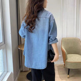 Women T-shirt Denim Shirt Women's Long Sleeve Spring Loose