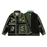 Unisex Down Jacket Winter Floral Embroidery Contrast Lamb Fleece