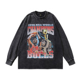 Men Long Sleeve Shirt Cartoon Print Distressed Bottoming Long Sleeve T-shirt Men and Women