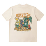 Men T Shirt Vintage Print Short Sleeves T-shirt Men and Women Old Summer Loose