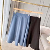 Women Skirt Spring High Waist Pure Color Mid-Length Skirt