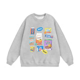 Men Hoodie Fun Snacks Graphic Print Crew Neck Sweatshirt