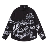 Men Long Sleeved T Shirt Letter Printed Long Sleeve Shirt Men's Casual Loose Lapels Shirt