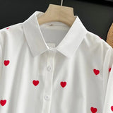 Women T-shirt Heart Printing Long Sleeve Shirt Loose Top