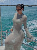 Women Sweater Dress Knitted Polo Long Skirt Sun Protection Dress Women