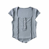 Women T-Shirt Summer Solid Color T-shirt Short Sleeve Top