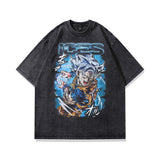 Men T Shirt Hip Hop Anime Print Distressed Short Sleeve T-shirt Men and Women Retro
