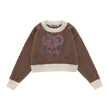 Women Sweater Short Sweater Women's Autumn round Neck Long Sleeve Short