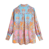 Women T-shirt Summer Lapels Printed Long Sleeve Shirt Cardigan