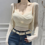 Women Long Sleeve Shirt Vest Long Sleeve Cardigan Jacket Short