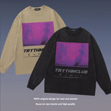 Men Long Sleeve Shirt Long Sleeve T-shirt Retro Loose Long Sleeve Men and Women