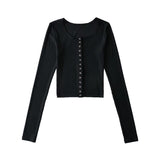 Women T-Shirt Cardigan Spring/Summer round Neck Long Sleeve T-shirt