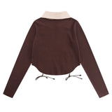 Women Long Sleeve T-Shirt Long Sleeve T-shirt Girls Autumn Ins Lapel Color Matching
