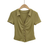 Women T-Shirt Summer Women's Retro Tight Short Short Sleeve T-shirt