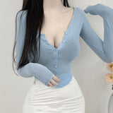 Women Long Sleeve Shirt V-neck Bottoming Shirt Long Sleeve