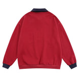 Men Hoodie Lapel Sweater Men's Spring and Autumn Loose Contrast Color Polo Collar Half Zipper Top