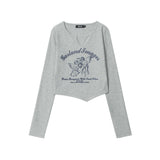 Women Long Sleeve T-Shirt Printed Small V-neck Long Sleeve T-shirt Girls' Spring and Autumn Short