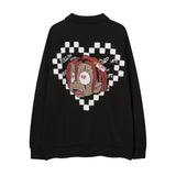 Men Hoodie Heart-Shaped Cartoon Character Printing Lapel Sweatshirt Loose Long Sleeve Half-Open Collar Pullover