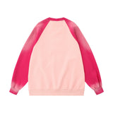 Men Hoodie Color-Block Raglan Sleeves Inkjet Sweater Flocking Letter Embroidery Pullover Loose