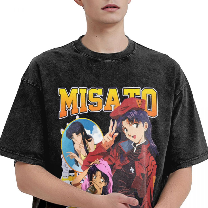 Evangelioned Anime Prints Washed T Shirt Man