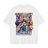 Anime One Piece T Shirts Oversized Vintage Washed Monkey