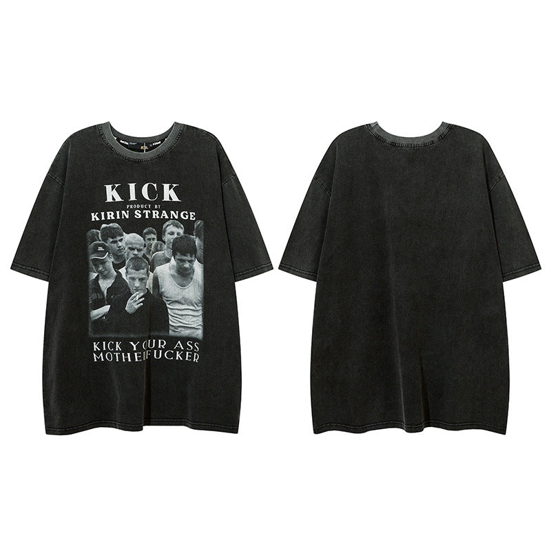 Men T Shirt Vintage Print Short Sleeves T-shirt Men and Women Couple Loose