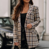 Plaid Trench Coat Fashion Plaid Slim Fit Printed Blazer for Women