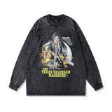 Men Long Sleeve Shirt Dark Retro Washed Long Sleeve T-shirt Men Hip Hop