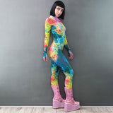 Women Jumpsuit Winter Fashion Printing Slim Fit Long Sleeve Jumpsuit