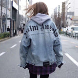 Palm Angle Jacket Palm Angels Jacket Letter Logo Patterned Denim Jacket Men and Women