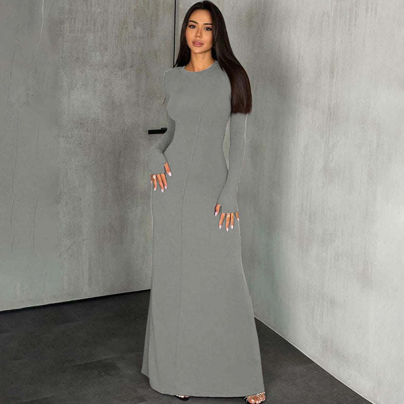 Women Dresses Winter Fashion round-Neck Long-Sleeved Dress